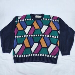 Vintage Concrete Mix Sweater Mens Large Colorful Geometric‎ Abstract Knitwear